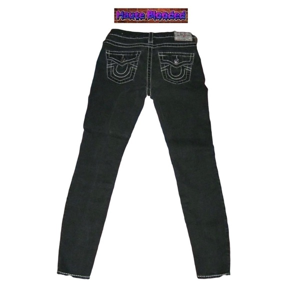 True Religion Black Super Skinny Big T Flap Jeans Short Length As Seen On 27 y2k - Picture 1 of 11